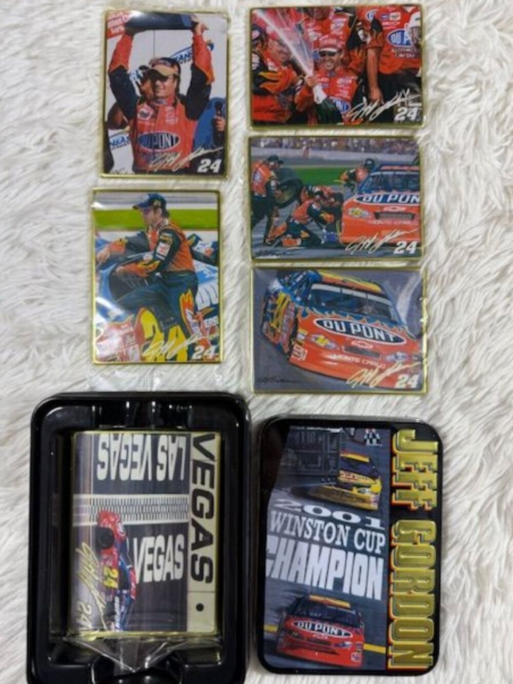 Vintage Jeff Gordon 2001 Winston Cup Champion 6 Metal Collector Cards in Tin